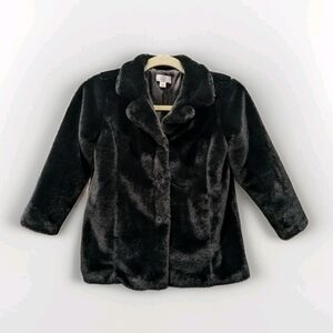 Crown & Ivy Girls Black Faux Fur Coat Size Small Holiday Party Christmas Wedding